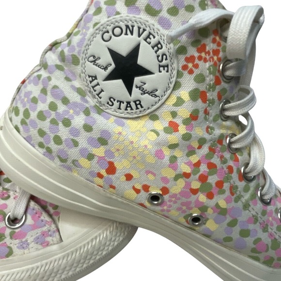 Chuck  Taylor converse HighTops Womens Size 9 Polka Dot Purple/orange/pink/green - Picture 5 of 14